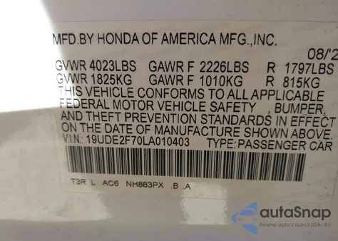 2020 Acura Ilx Premium Package/Technology Package из США, поврежденный, VIN 19UDE2F70LA010403